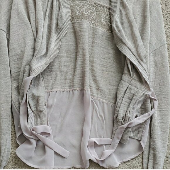 La Fee Maraboutee Women's Chic Beige Linen Blend Lace Detail Cardigan Size S - Picture 11 of 12